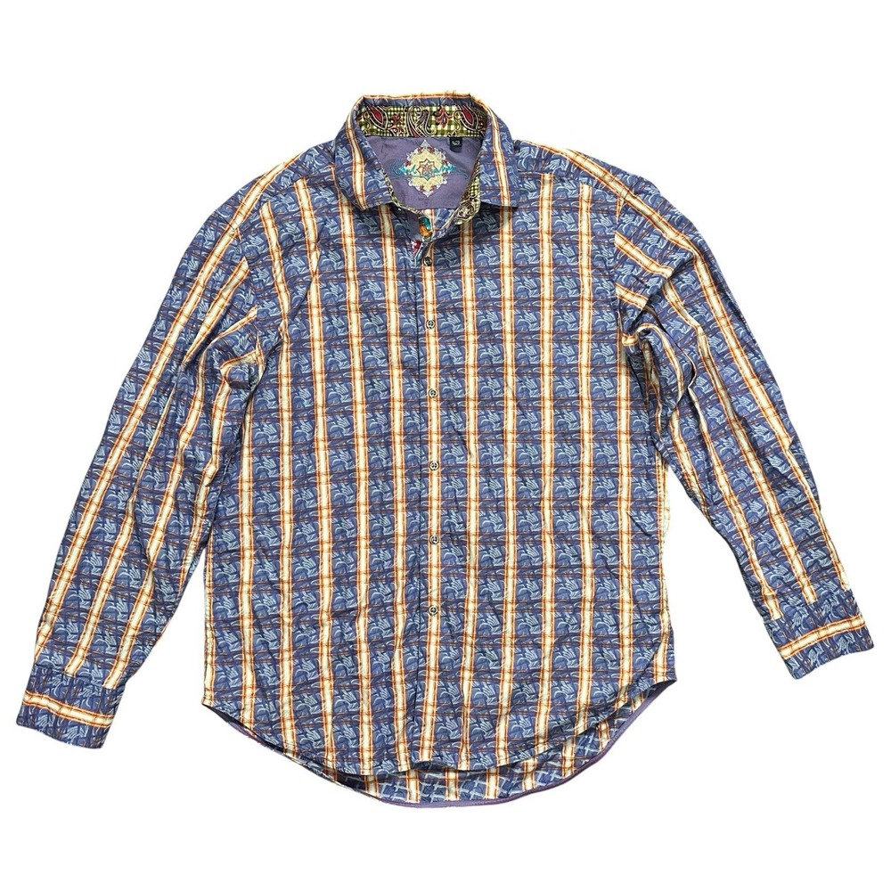 Robert Graham Gobline Purple Orange Striped Flip Cuffs LS Shirt XL‎